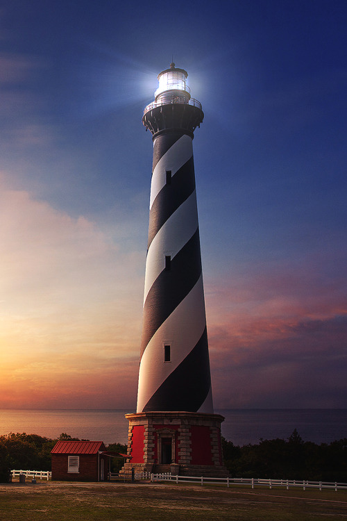 Cape Hatteras lighthouse at sunrise on the North Carolina shore