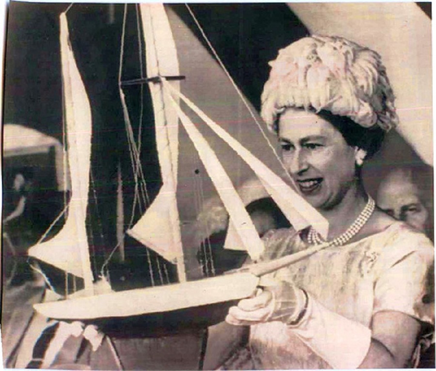 Queen Elizabeth with Sailboat Model