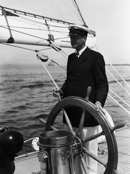 Vanderbilt at helm of RAINBOW, New York Yacht Club Cruise,1934