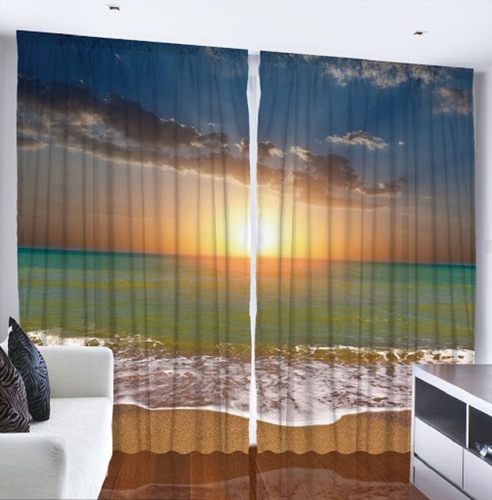 Sunset on the beach over the ocean room curtain